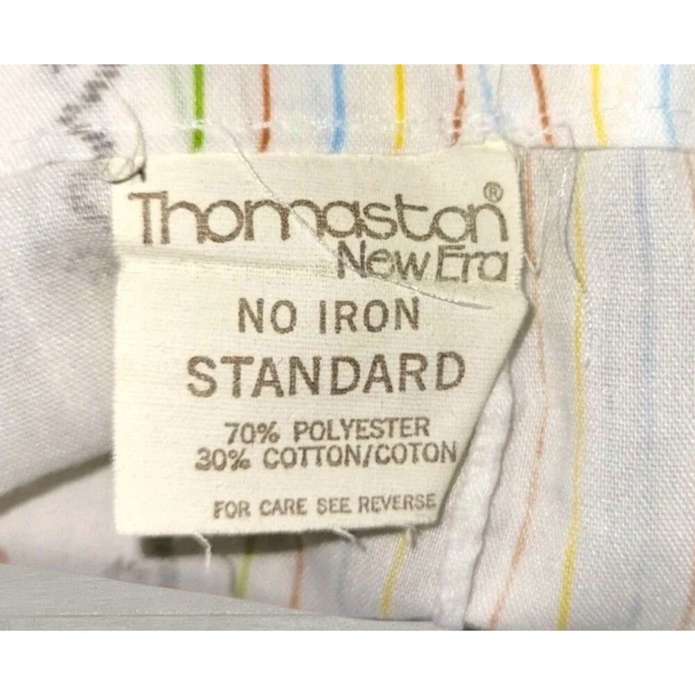 Vtg Thomaston Full Size Sheet Set 3pc White Floral Stripe Fitted Flat Pillowcase